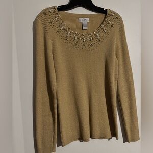 Once Again size L Gold Top Sparkle with Pearl and Sequin Trim